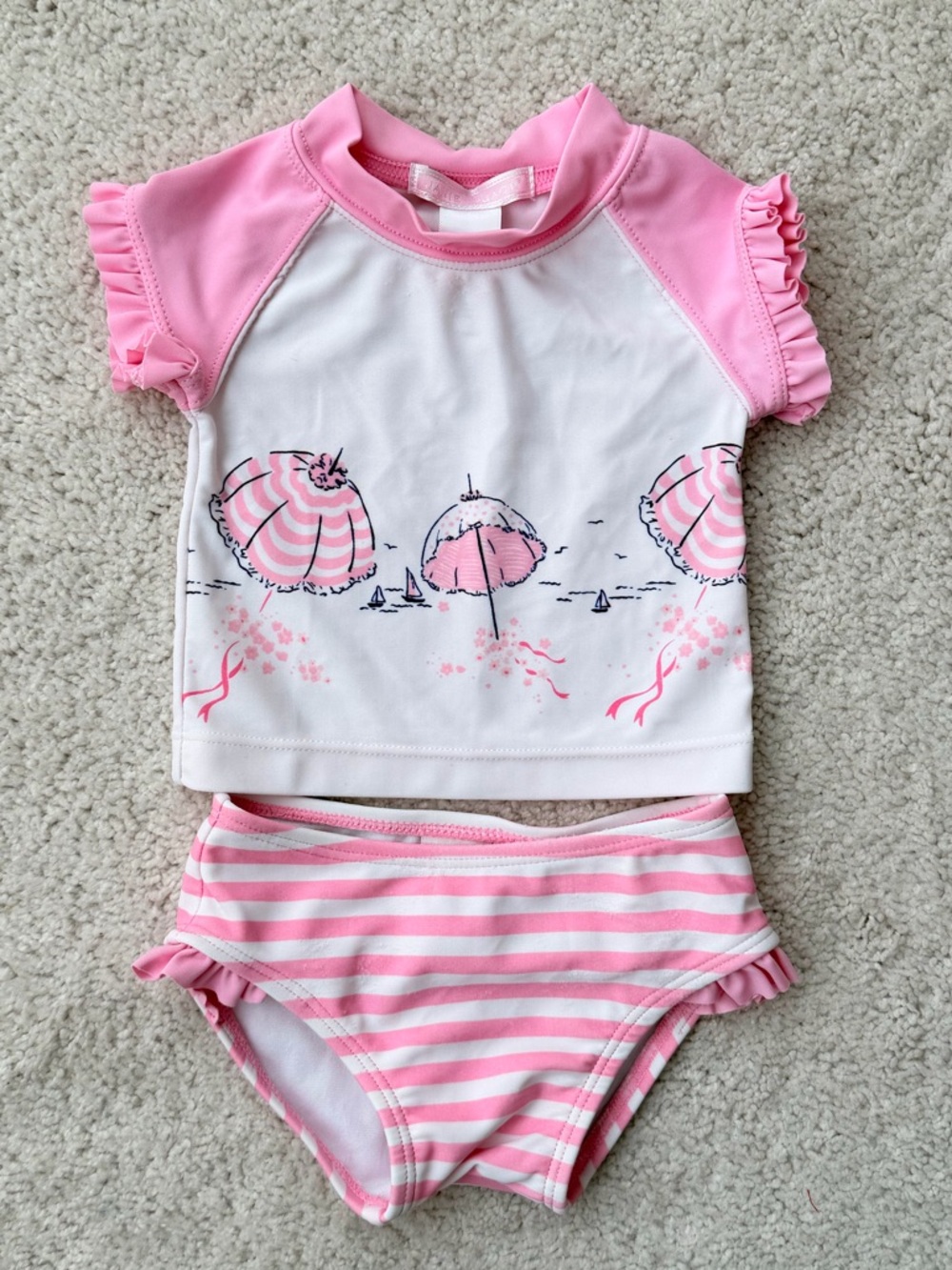 Janie and Jack Pink & White Two-Piece Rash Guard Swim Set